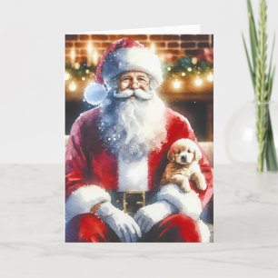 Cartes Pour Fêtes Annuelles Père Noël et un chiot   Noël Vintage