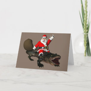 Cartes Pour Fêtes Annuelles Père Noël Festif Montant Un Alligator