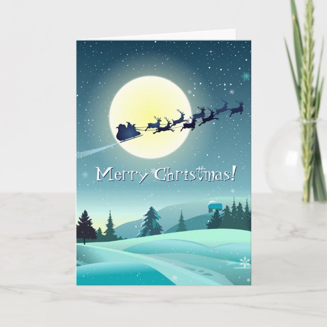 Cartes Pour Fêtes Annuelles Père Noël Flying Reindeer Sleigh (Devant)