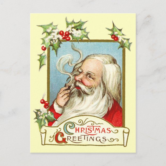 Cartes Pour Fêtes Annuelles Père Noël Fumer un tuyau (Devant)
