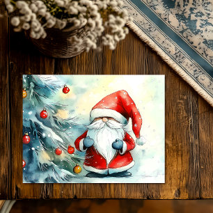 Cartes Pour Fêtes Annuelles Père Noël Gnome taillant l'arbre de Noël