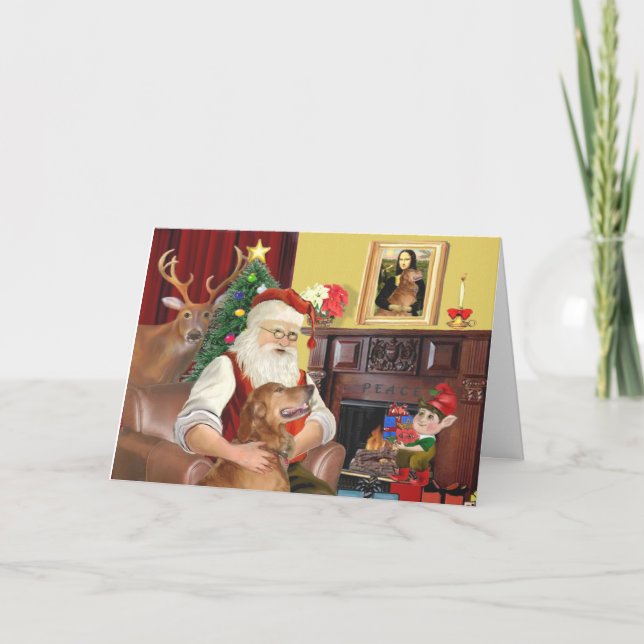 Cartes Pour Fêtes Annuelles Père Noël Golden Retriever (#12) (Devant)