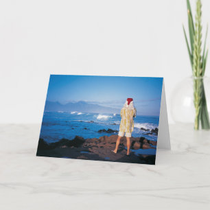 Cartes Pour Fêtes Annuelles Père Noël inspecte des vagues sur Maui