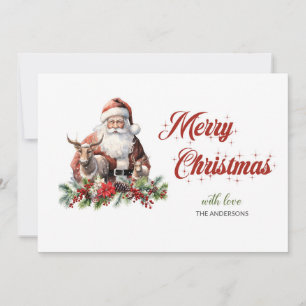 Cartes Pour Fêtes Annuelles Père Noël intemporel classique avec renne   saint