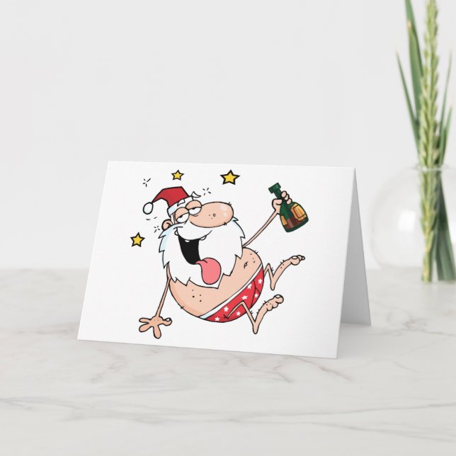 Cartes Pour Fêtes Annuelles Père Noël ivre (Devant)