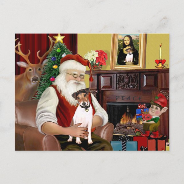 Cartes Pour Fêtes Annuelles Père Noël Jack Russell Terrier (Devant)