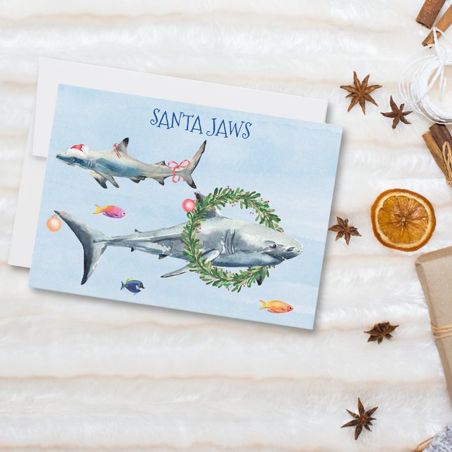 Cartes Pour Fêtes Annuelles Père Noël Jaws Grand requin blanc de Noël (Créateur téléchargé)