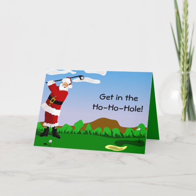 Cartes Pour Fêtes Annuelles Père Noël jouant au golf (Devant)