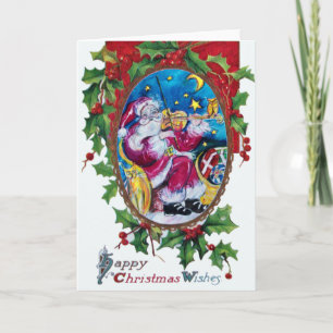Cartes Pour Fêtes Annuelles PÈRE NOËL JOUER VIOLIN Couronne de Noël, Hollyberr
