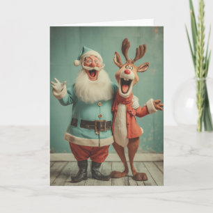 Cartes Pour Fêtes Annuelles Père Noël joyeux et Rudolph allègre