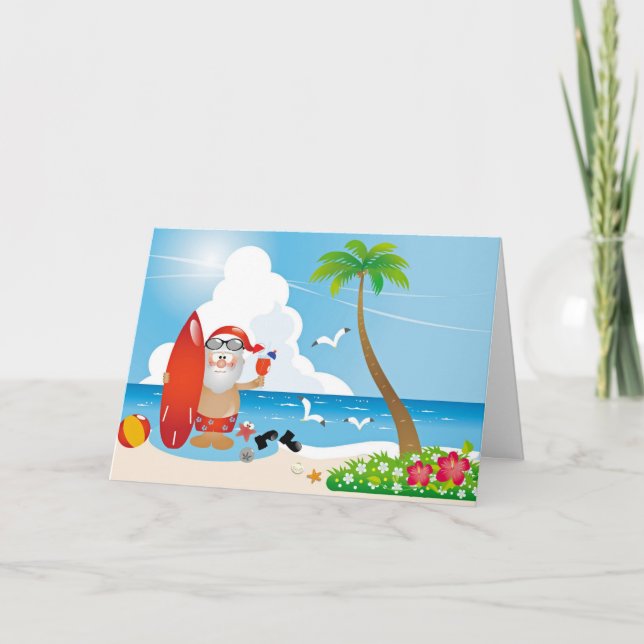 Cartes Pour Fêtes Annuelles Père Noël Joyeux Noël de la plage (Devant)