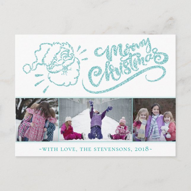 Cartes Pour Fêtes Annuelles Père Noël Joyeux Noël Moderne Turquoise 3 Photo (Devant)