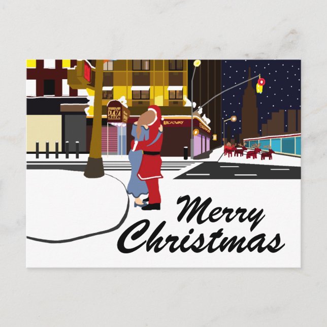 Cartes Pour Fêtes Annuelles Père Noël Kiss Sur Broadway Voiture de Noël (Devant)