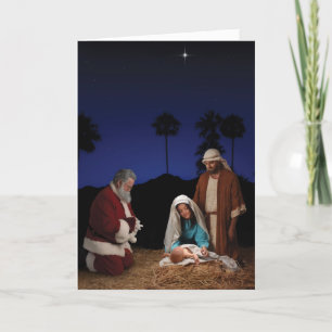 Cartes Pour Fêtes Annuelles père Noël Kneeling à la crèche