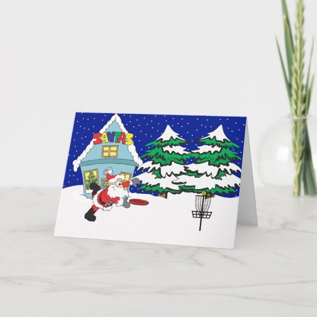 Cartes Pour Fêtes Annuelles Père Noël Lecture de Disque Golf (Devant)