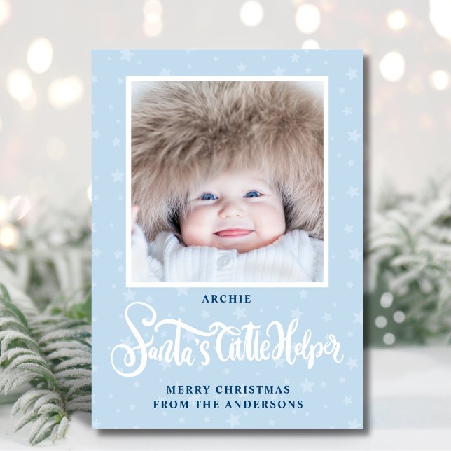 Cartes Pour Fêtes Annuelles Père Noël Little Helper Boy Photo de Noël (Créateur téléchargé)