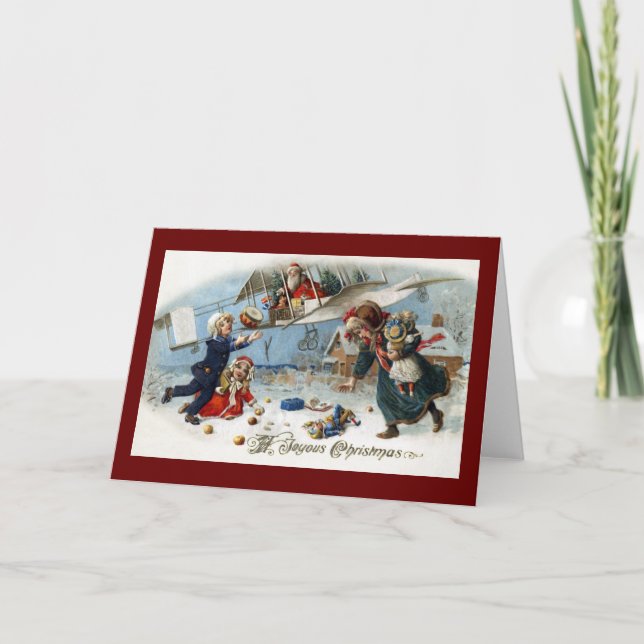 Cartes Pour Fêtes Annuelles Père Noël livrant des cadeaux par l'intermédiaire (Devant)