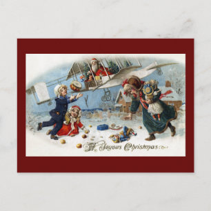 Cartes Pour Fêtes Annuelles père Noël Livrant Des Cadeaux Via Biplane