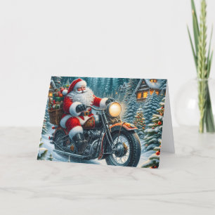 Cartes Pour Fêtes Annuelles Père Noël livrant des colis à moto