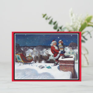 Cartes Pour Fêtes Annuelles Père Noël livrant une cargaison de livres