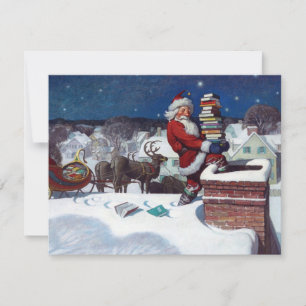 Cartes Pour Fêtes Annuelles Père Noël livre une cargaison de livres
