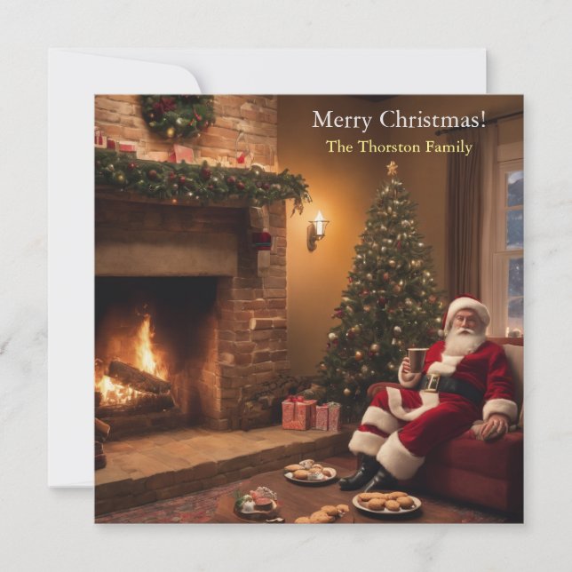 Cartes Pour Fêtes Annuelles Père Noël mangeant des biscuits (Devant)