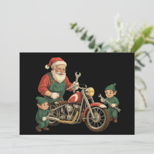 Cartes Pour Fêtes Annuelles Père Noël mécanicien rétro motard Noël drôle