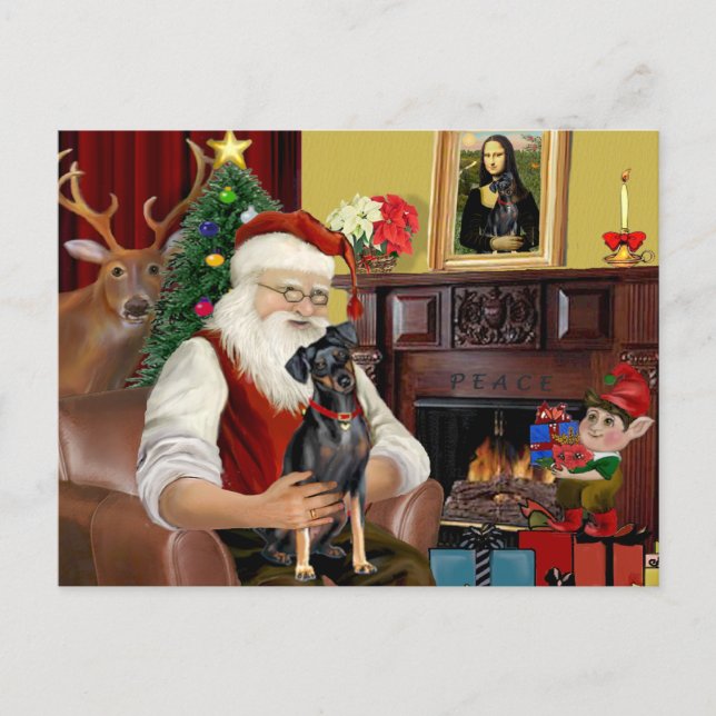 Cartes Pour Fêtes Annuelles Père Noël - Miniature Pinscher (nat) (Devant)
