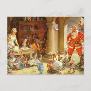 Cartes Pour Fêtes Annuelles Père Noël, Mme Claus & Elves Bake Christmas Cookie