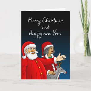 Cartes Pour Fêtes Annuelles Père Noël, Mme Claus et Rudolph le renne