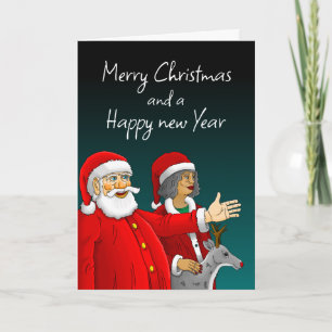 Cartes Pour Fêtes Annuelles Père Noël, Mme Claus et Rudolph le renne