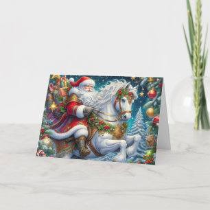 Cartes Pour Fêtes Annuelles Père Noël montant un beau cheval arabe