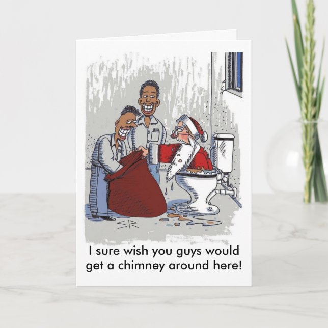 Cartes Pour Fêtes Annuelles Père Noël monte aux toilettes (Devant)
