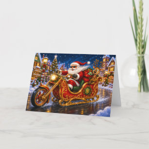 Cartes Pour Fêtes Annuelles Père Noël Motard Drôle Chopper Moto Noël
