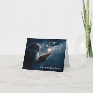 Cartes Pour Fêtes Annuelles Père Noël mystérieux soufflant un flocon de neige 