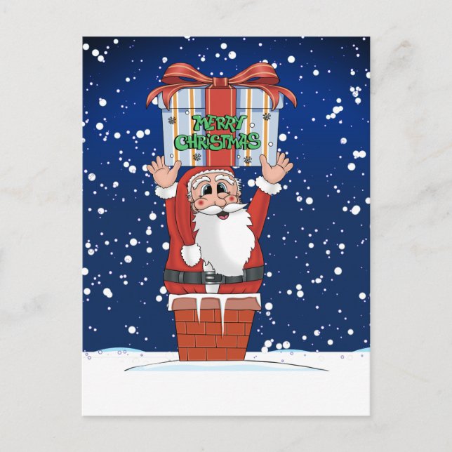 Cartes Pour Fêtes Annuelles Père Noël Noël Cartographie Chute de neige (Devant)