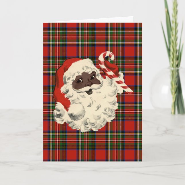 Cartes Pour Fêtes Annuelles Père Noël noir avec le plaid de sucre de canne (Devant)