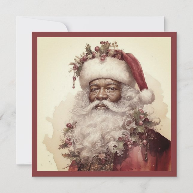 Cartes Pour Fêtes Annuelles Père Noël noir de Noël - Rococo rouge et verdure (Devant)
