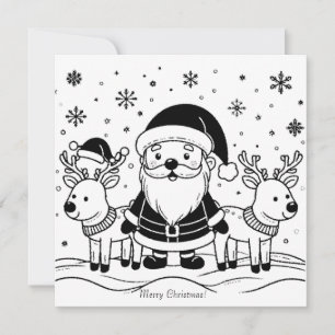 Cartes Pour Fêtes Annuelles Père Noël noir et blanc avec rennes