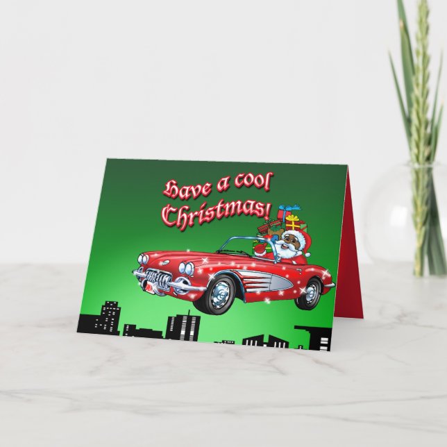 Cartes Pour Fêtes Annuelles Père Noël noire (Devant)