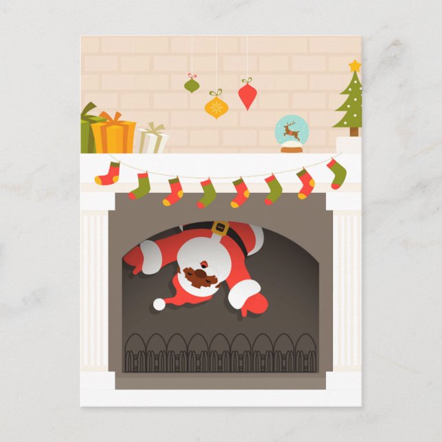 Cartes Pour Fêtes Annuelles père Noël noire coincée dans une cheminée (Devant)