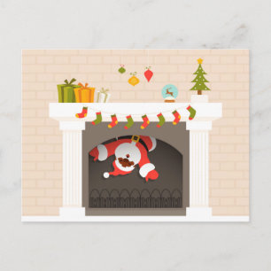 Cartes Pour Fêtes Annuelles père Noël noire coincée dans une cheminée