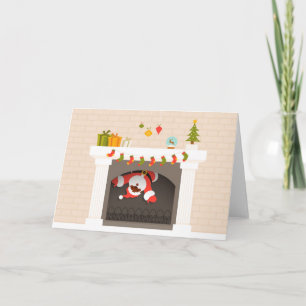 Cartes Pour Fêtes Annuelles père Noël noire coincée dans une cheminée