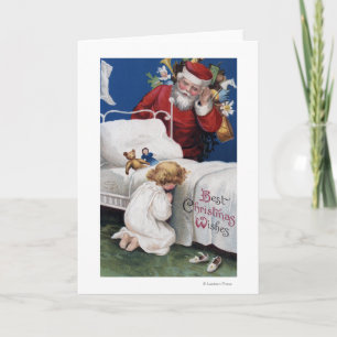 Cartes Pour Fêtes Annuelles Père Noël observant la prière de fille