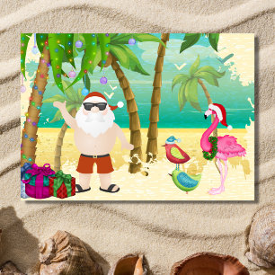 Cartes Pour Fêtes Annuelles Père Noël, Oiseaux tropicaux, Palmiers Noël