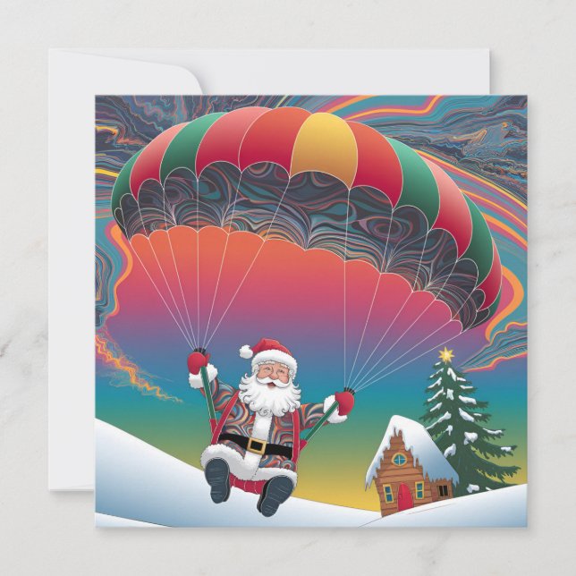 Cartes Pour Fêtes Annuelles Père Noël parachutiste joyeux Noël  (Devant)