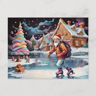 Cartes Pour Fêtes Annuelles Père Noël patinage sur glace Couleurs psychédéliqu