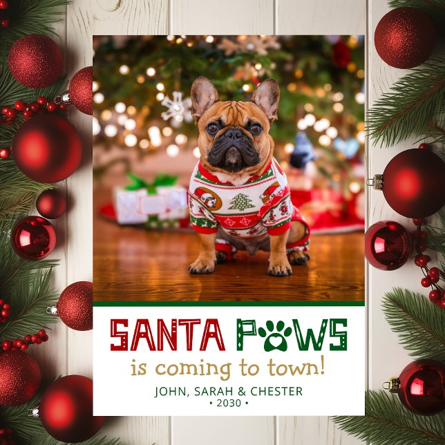 Cartes Pour Fêtes Annuelles Père Noël Paws Photo Chien (Créateur téléchargé)