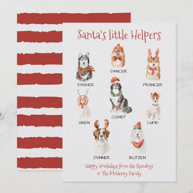 Cartes Pour Fêtes Annuelles Père Noël petites aides Dénomination des chiens (Devant / Derrière)