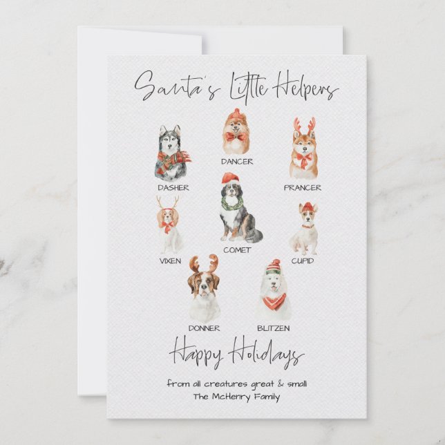 Cartes Pour Fêtes Annuelles Père Noël petites aides Dénomination des chiens (Devant)